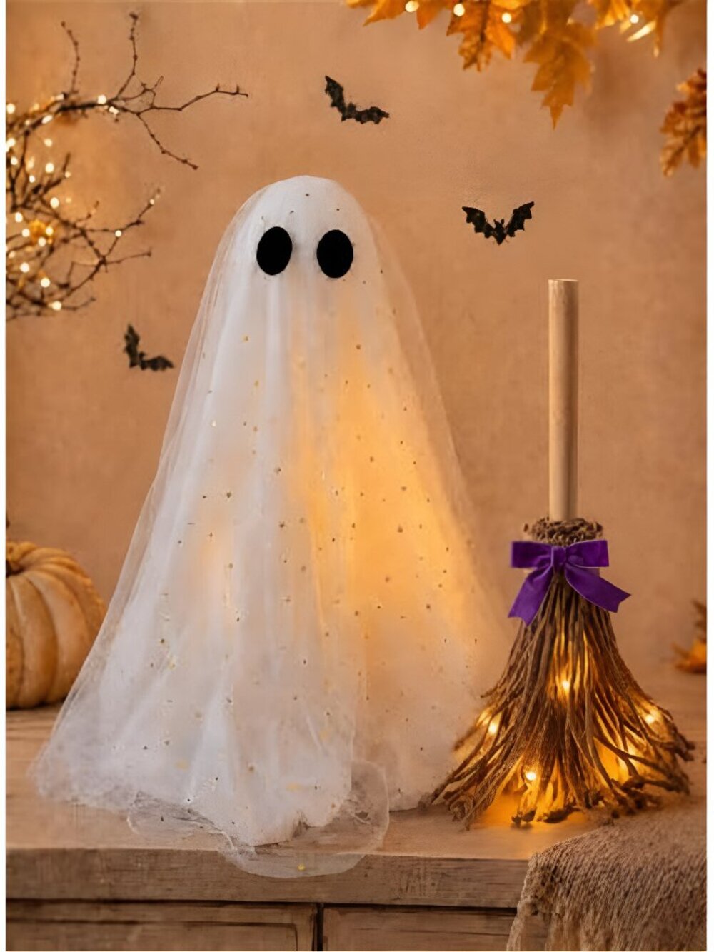 Halloween Decorations - Ghost and Witch Broom Set